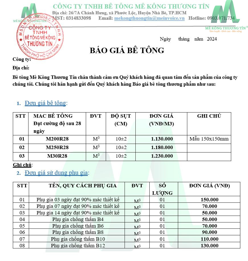 Bê tông tươi Vũng Tàu