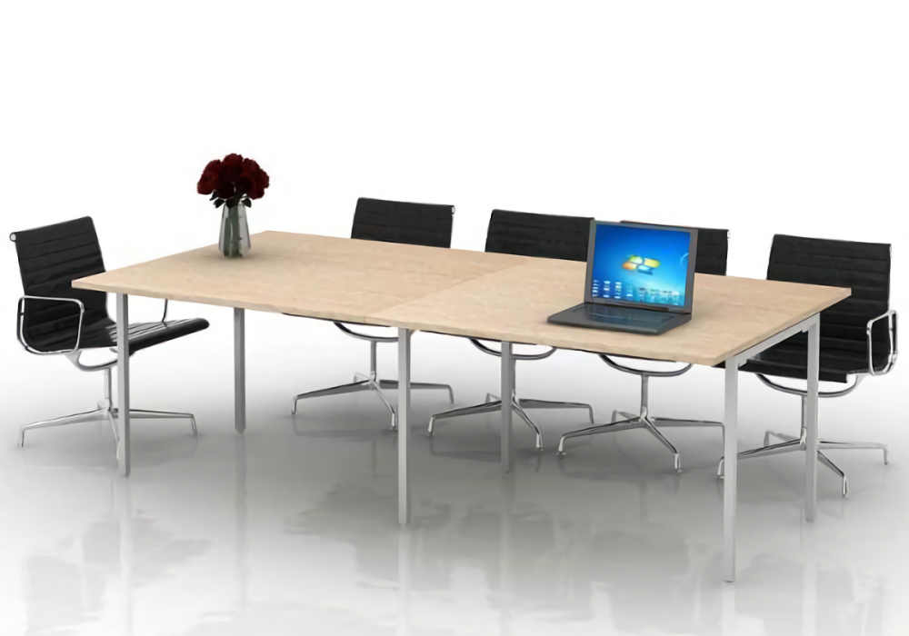 Bàn họp chữ nhật chân inox mặt gỗ