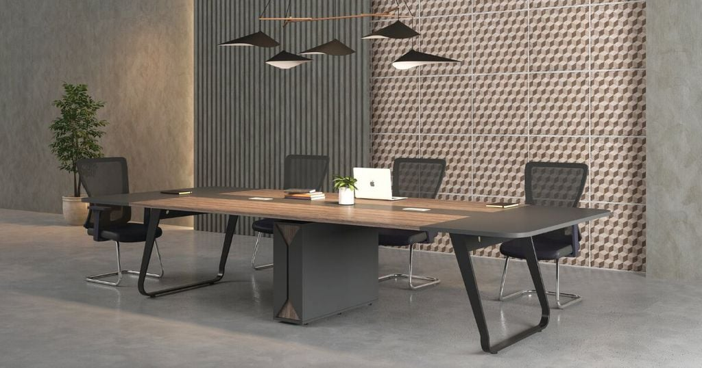 Bàn họp gỗ công nghiệp chân inox hiện đại