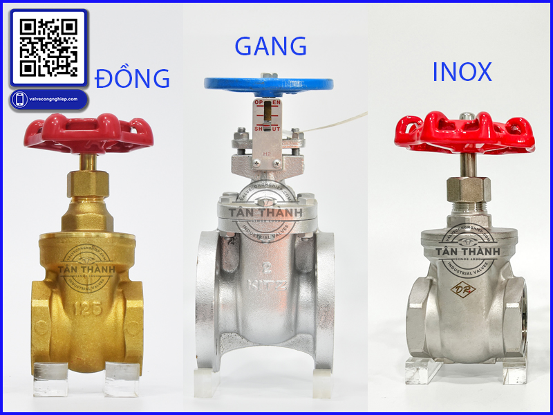 Phân loại van cổng theo vật liệu đồng gang inox